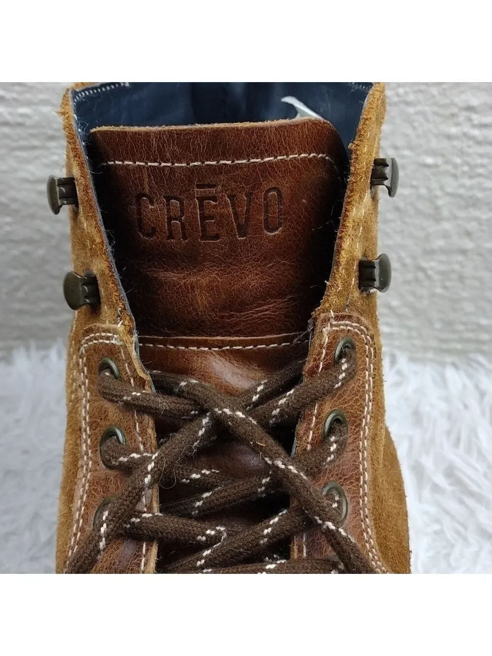 CREVO Drayton Chestnut Suede Leather Round Toe Hook Eyelet Lace Up Ankle Boot